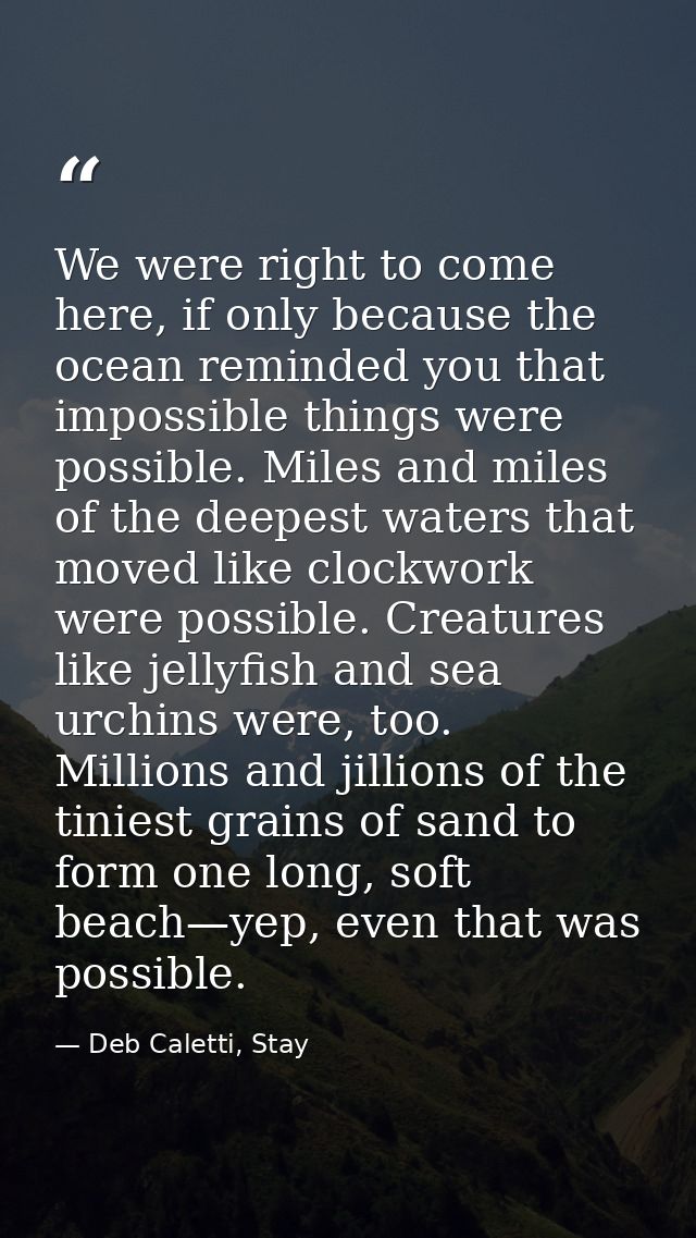 We were right to come here, if only because the ocean reminded you that impossible things were possible. Miles and miles — Deb Caletti, Stay