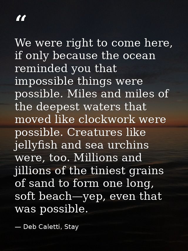 We were right to come here, if only because the ocean reminded you that impossible things were possible. Miles and miles — Deb Caletti, Stay
