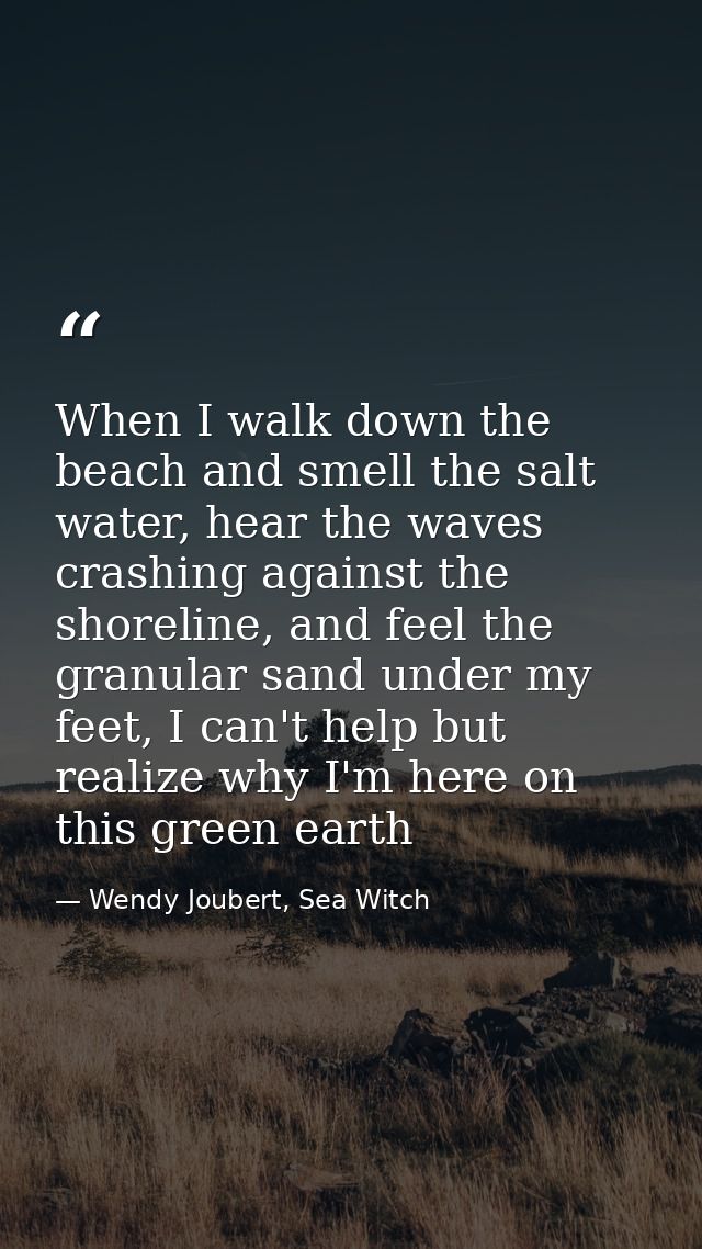 When I walk down the beach and smell the salt water, hear the waves crashing against the shoreline, and feel the granula — Wendy Joubert, Sea Witch