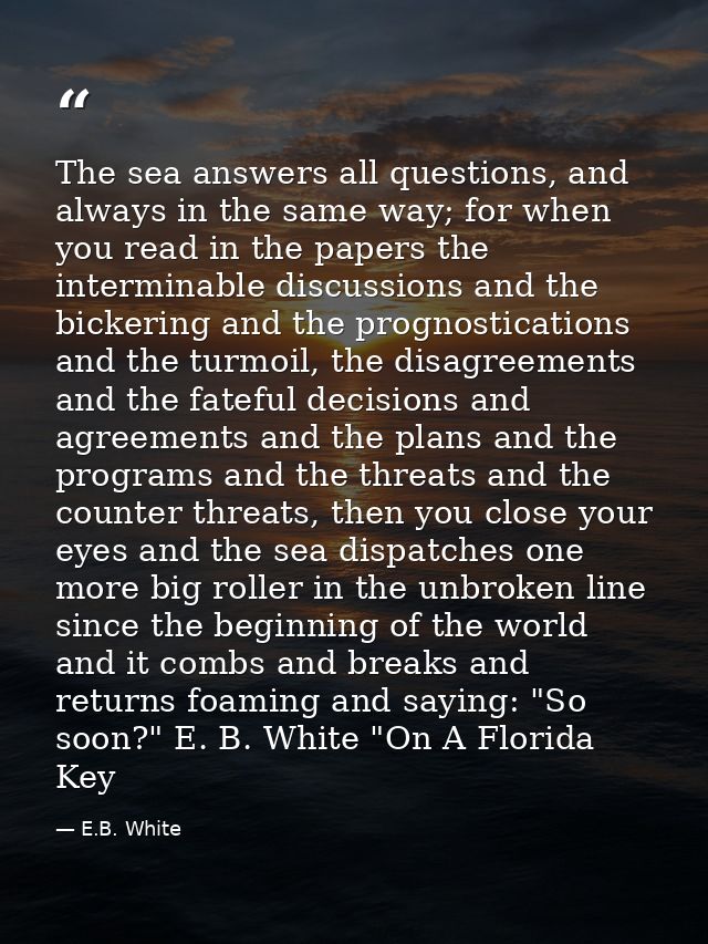 The sea answers all questions, and always in the same way; for when you read in the papers the interminable discussions  — E.B. White