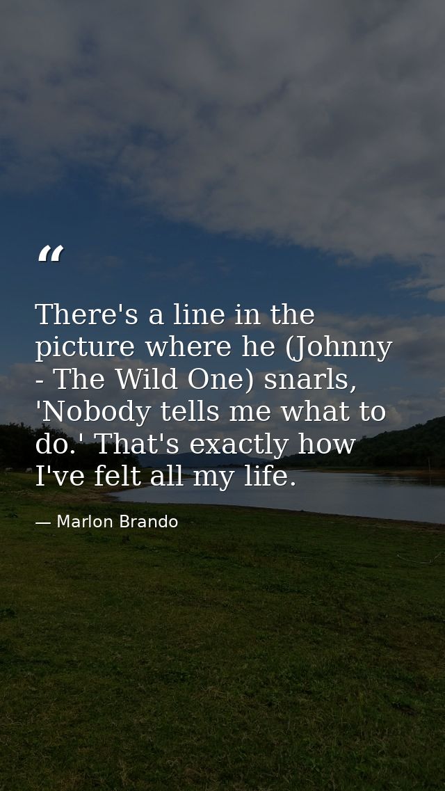 There's a line in the picture where he (Johnny - The Wild One) snarls, 'Nobody tells me what to do.' That's exactly how  — Marlon Brando