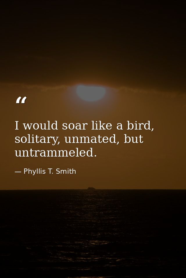 I would soar like a bird, solitary, unmated, but untrammeled. — Phyllis T. Smith