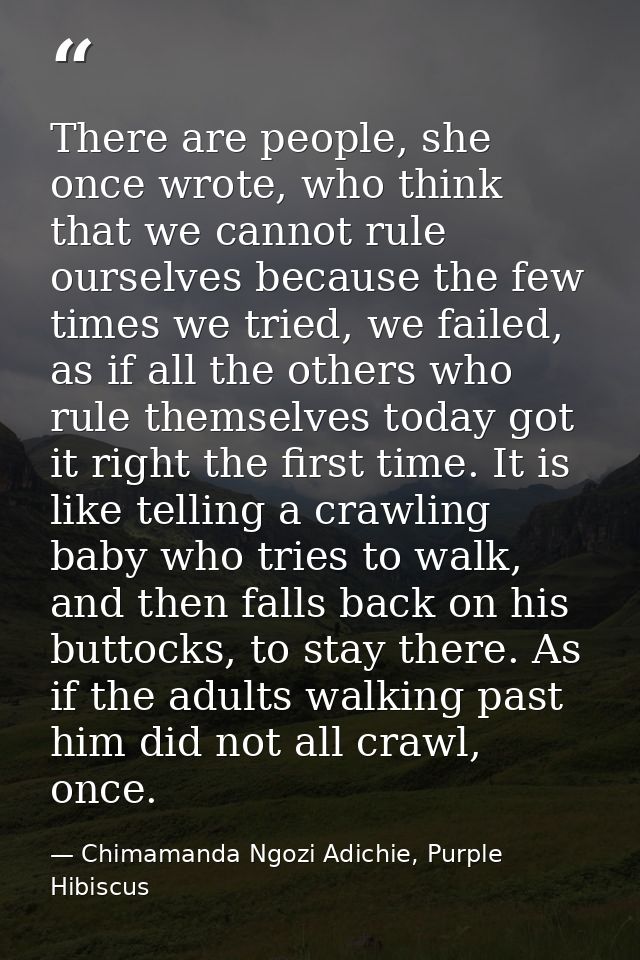 There are people, she once wrote, who think that we cannot rule ourselves because the few times we tried, we failed, as  — Chimamanda Ngozi Adichie, Purple Hibiscus