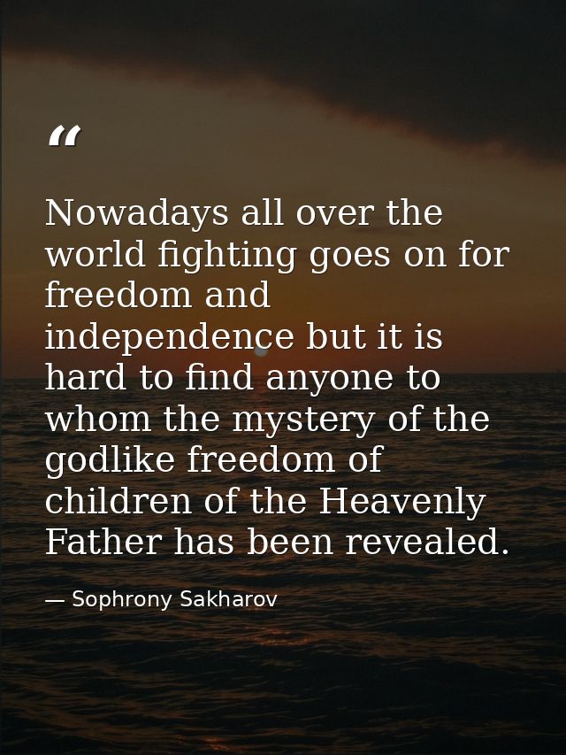 Nowadays all over the world fighting goes on for freedom and independence but it is hard to find anyone to whom the myst — Sophrony Sakharov