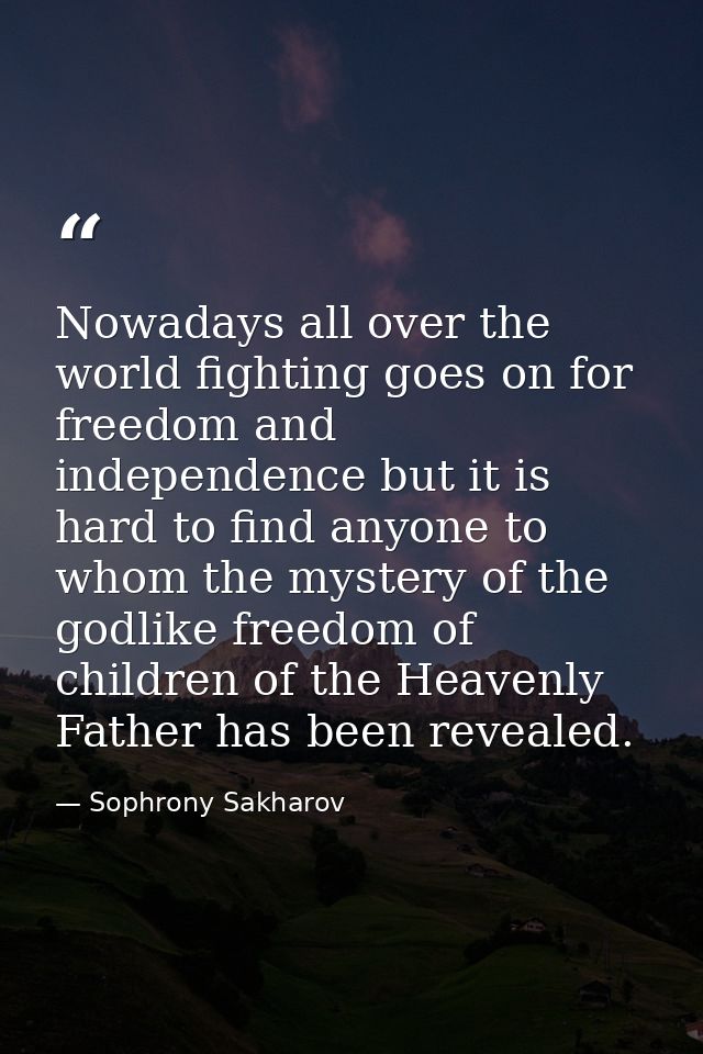 Nowadays all over the world fighting goes on for freedom and independence but it is hard to find anyone to whom the myst — Sophrony Sakharov