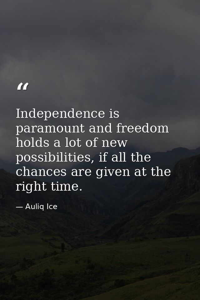 Independence is paramount and freedom holds a lot of new possibilities, if all the chances are given at the right time. — Auliq Ice