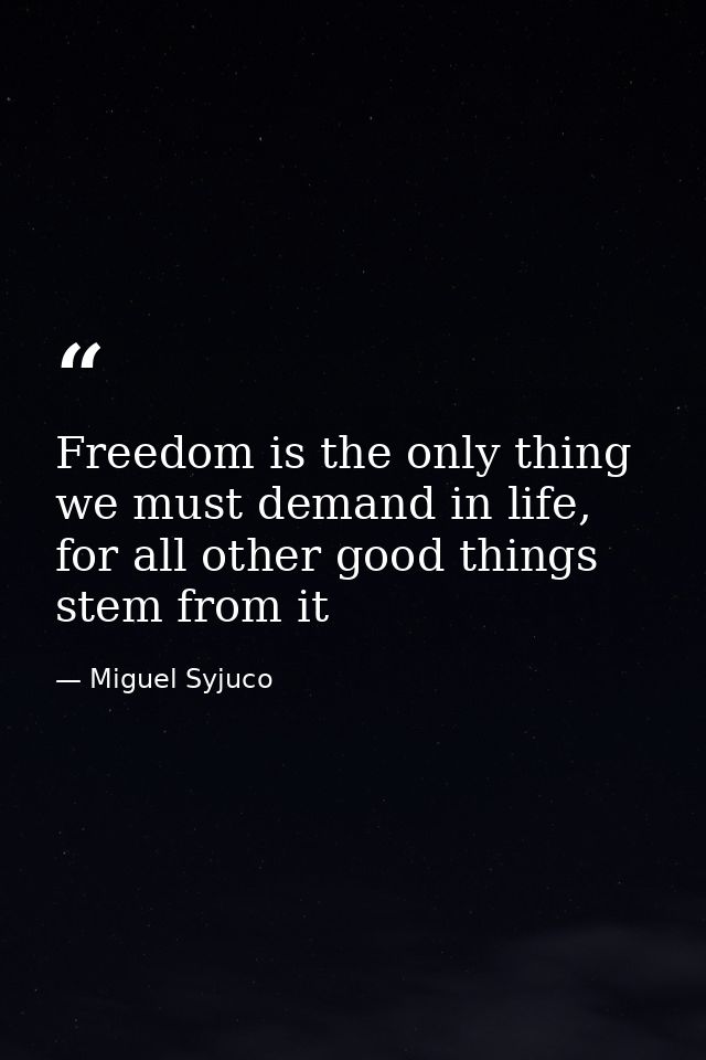 Freedom is the only thing we must demand in life, for all other good things stem from it — Miguel Syjuco