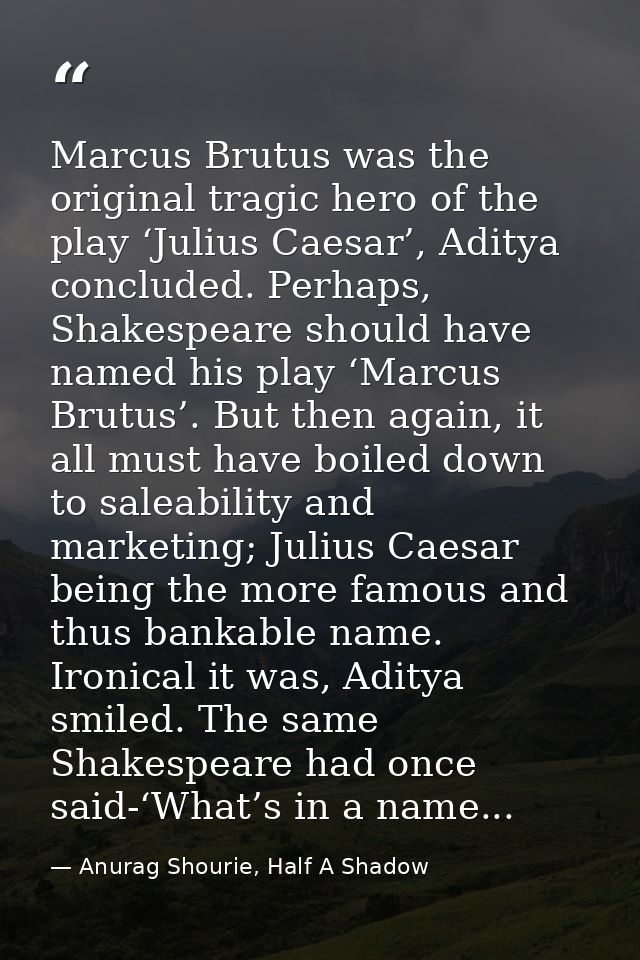 Marcus Brutus was the original tragic hero of the play ‘Julius Caesar’, Aditya concluded. Perhaps, Shakespeare should ha — Anurag Shourie, Half A Shadow
