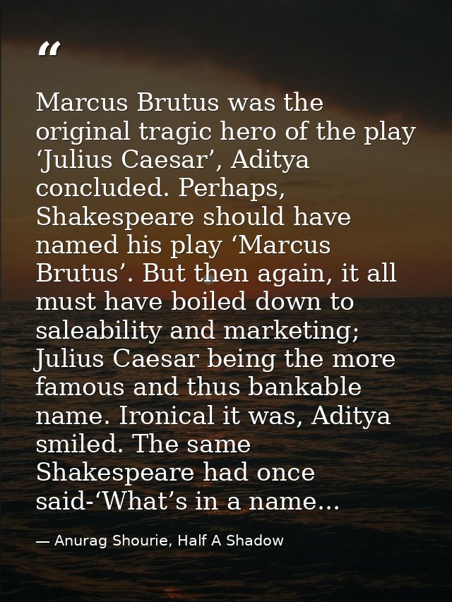 Marcus Brutus was the original tragic hero of the play ‘Julius Caesar’, Aditya concluded. Perhaps, Shakespeare should ha — Anurag Shourie, Half A Shadow