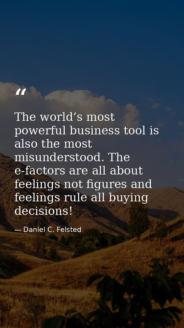 The world’s most powerful business tool is also the most misunderstood. The e-factors are all about feelings not figures — Daniel C. Felsted