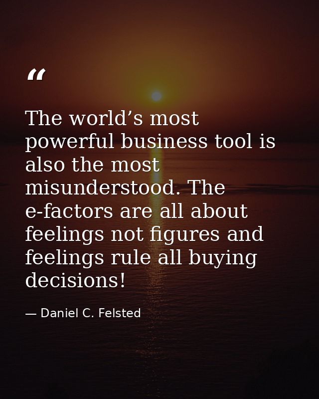 The world’s most powerful business tool is also the most misunderstood. The e-factors are all about feelings not figures — Daniel C. Felsted