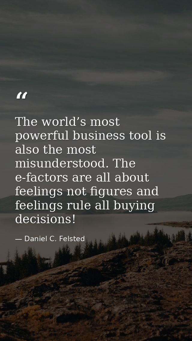The world’s most powerful business tool is also the most misunderstood. The e-factors are all about feelings not figures — Daniel C. Felsted