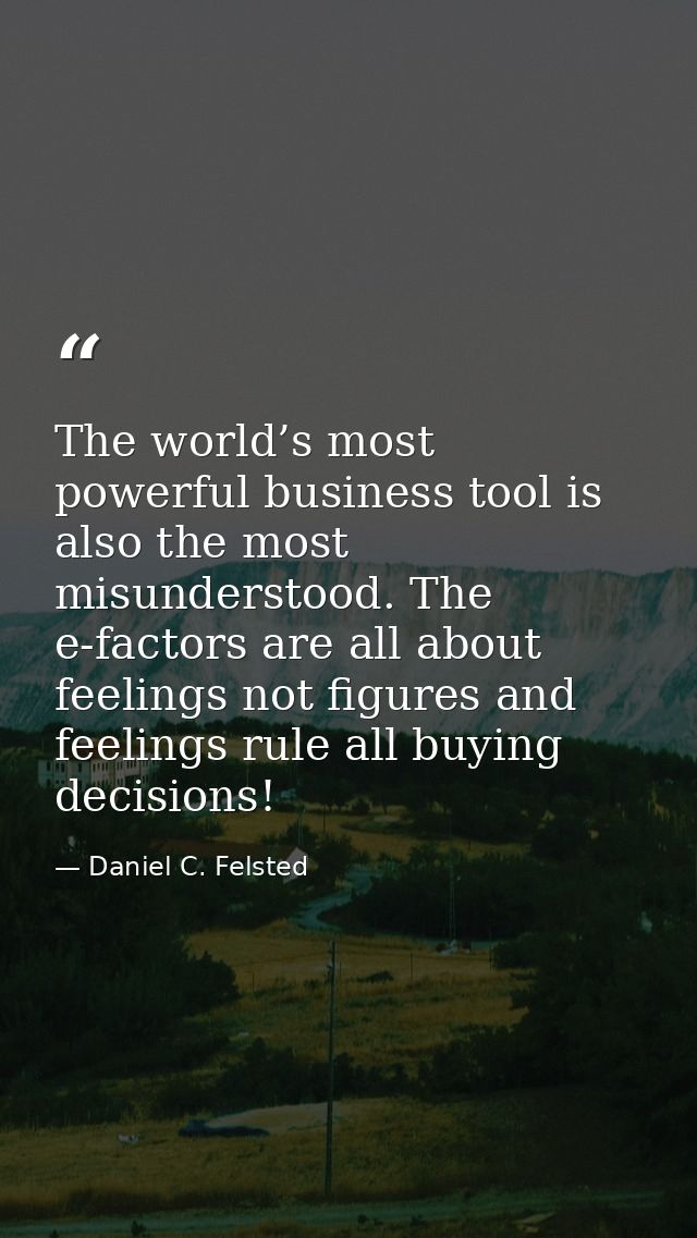 The world’s most powerful business tool is also the most misunderstood. The e-factors are all about feelings not figures — Daniel C. Felsted