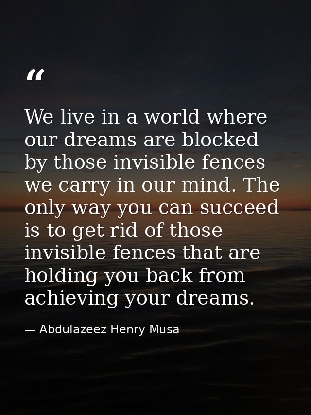 We live in a world where our dreams are blocked by those invisible fences we carry in our mind. The only way you can suc — Abdulazeez Henry Musa