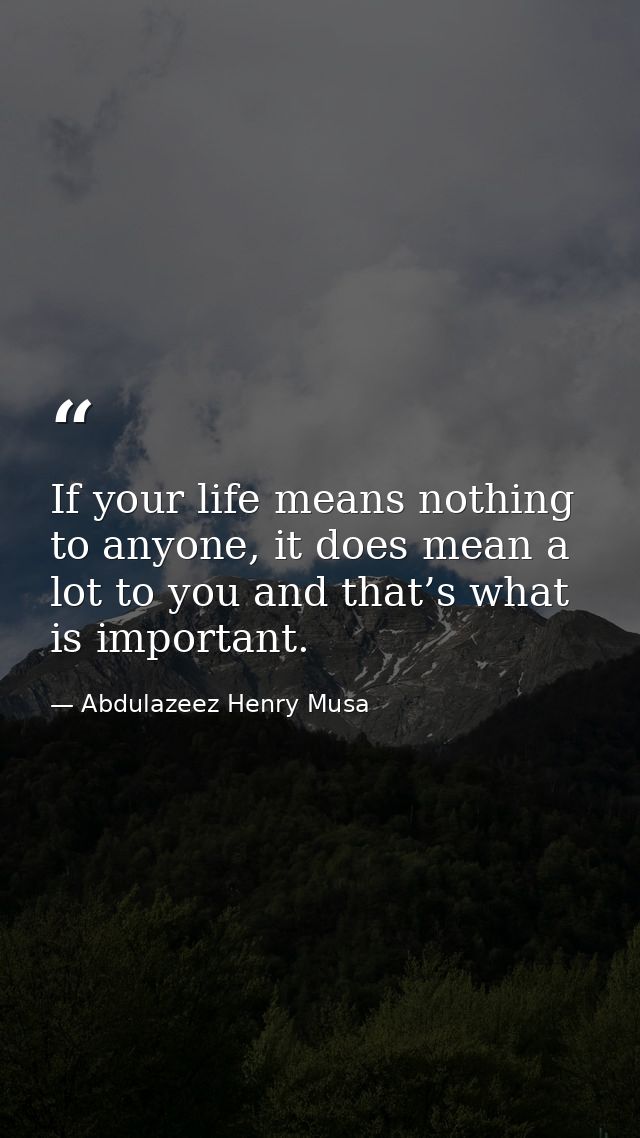 If your life means nothing to anyone, it does mean a lot to you and that’s what is important. — Abdulazeez Henry Musa