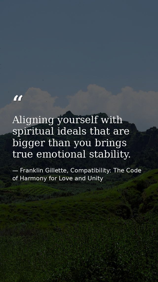 Aligning yourself with spiritual ideals that are bigger than you brings true emotional stability. — Franklin Gillette, Compatibility: The Code of Harmony for Love and Unity
