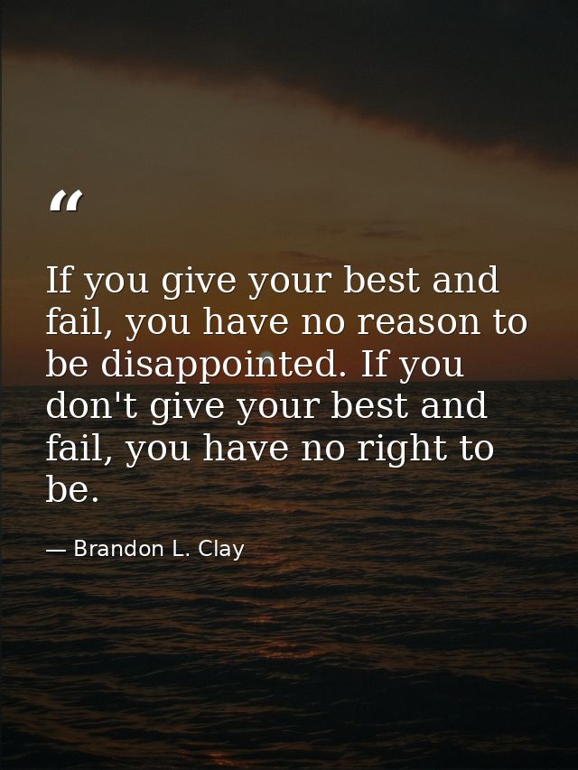If you give your best and fail, you have no reason to be disappointed. If you don't give your best and fail, you have no — Brandon L. Clay