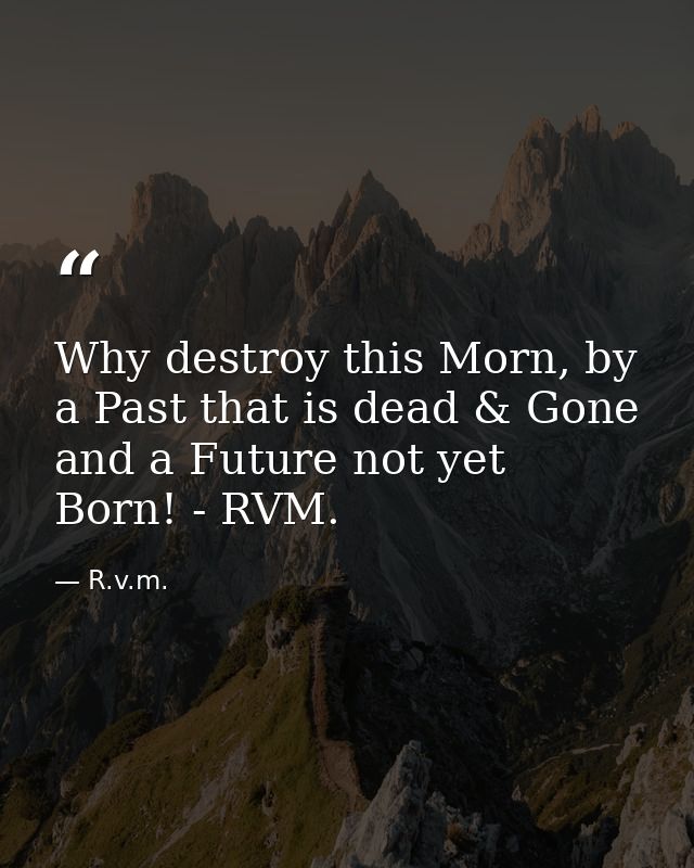 Why destroy this Morn, by a Past that is dead & Gone and a Future not yet Born! - RVM. — R.v.m.