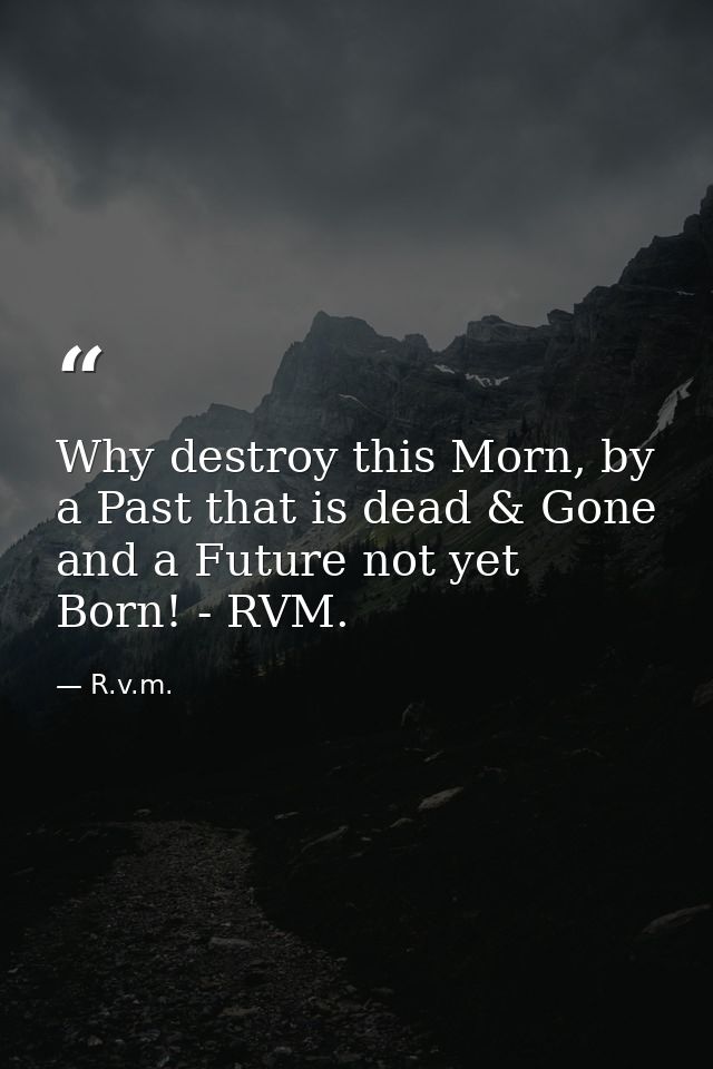 Why destroy this Morn, by a Past that is dead & Gone and a Future not yet Born! - RVM. — R.v.m.