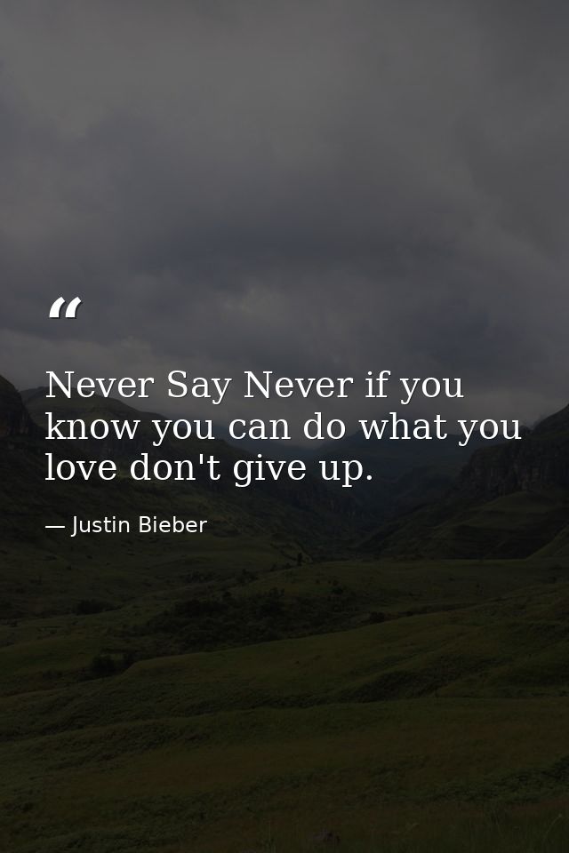 Never Say Never if you know you can do what you love don't give up. — Justin Bieber