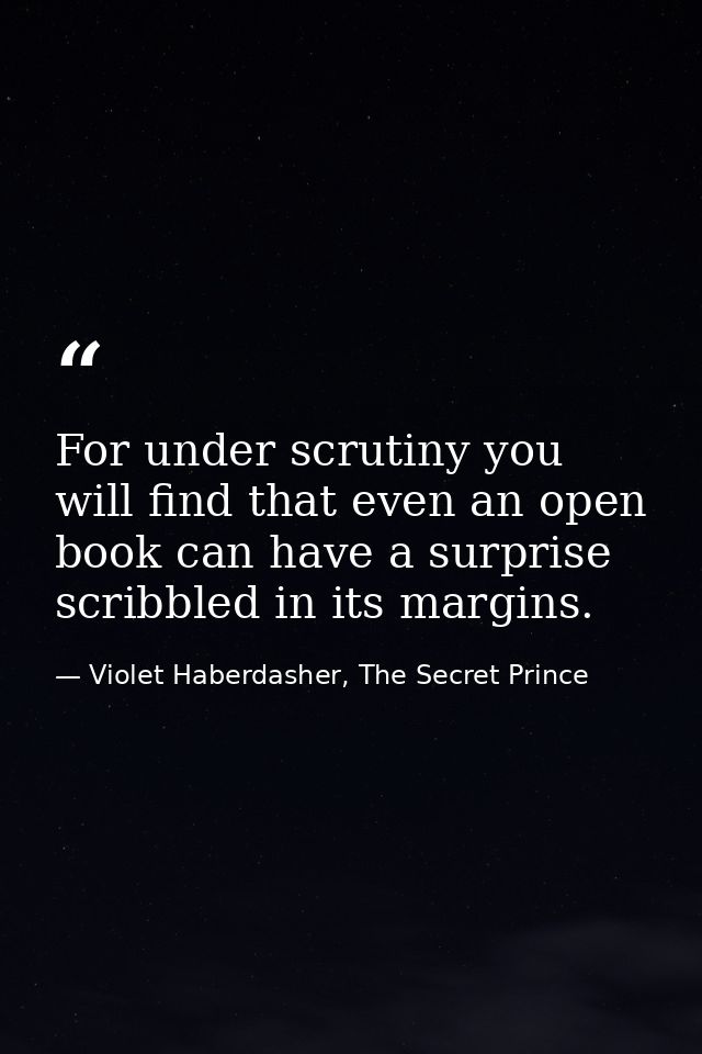 For under scrutiny you will find that even an open book can have a surprise scribbled in its margins. — Violet Haberdasher, The Secret Prince