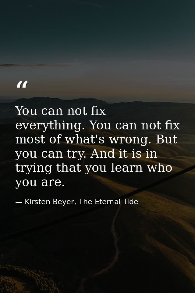 You can not fix everything. You can not fix most of what's wrong. But you can try. And it is in trying that you learn wh — Kirsten Beyer, The Eternal Tide