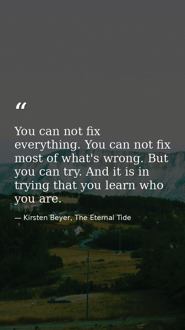 You can not fix everything. You can not fix most of what's wrong. But you can try. And it is in trying that you learn wh — Kirsten Beyer, The Eternal Tide