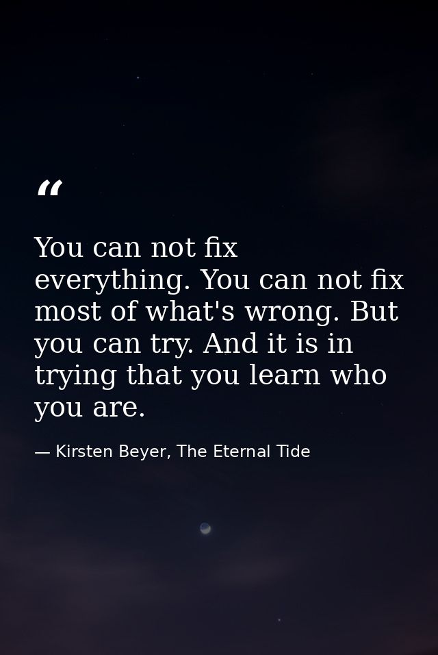You can not fix everything. You can not fix most of what's wrong. But you can try. And it is in trying that you learn wh — Kirsten Beyer, The Eternal Tide