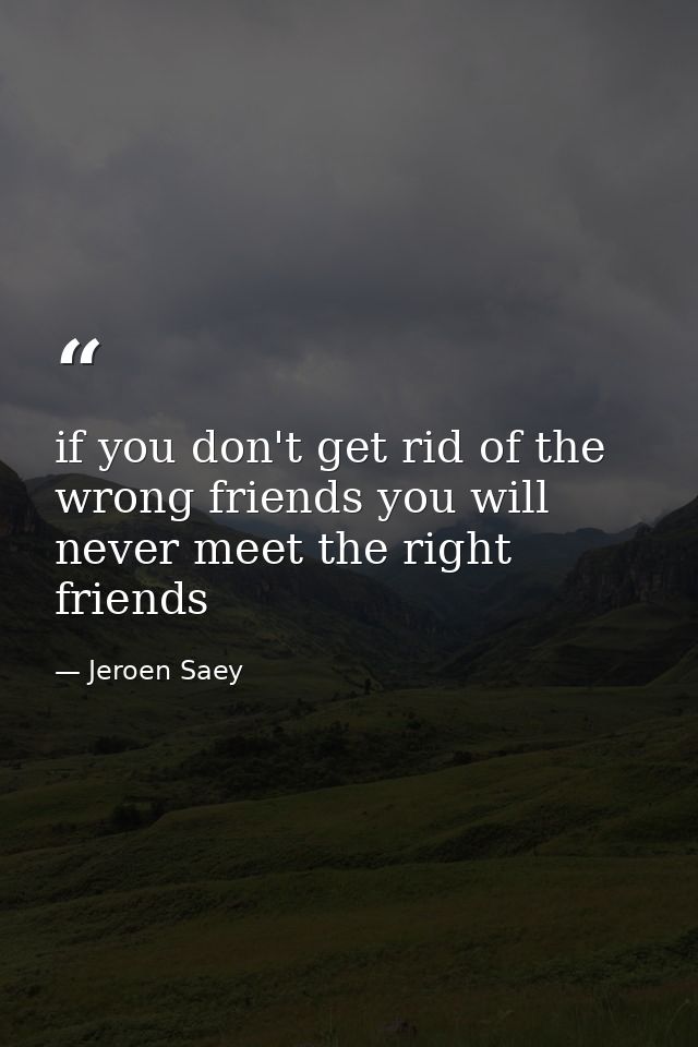 if you don't get rid of the wrong friends you will never meet the right friends — Jeroen Saey
