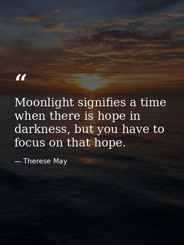 Moonlight signifies a time when there is hope in darkness, but you have to focus on that hope. — Therese May