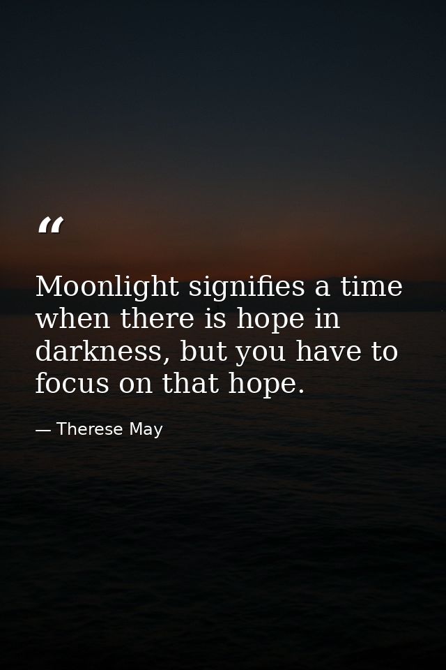 Moonlight signifies a time when there is hope in darkness, but you have to focus on that hope. — Therese May