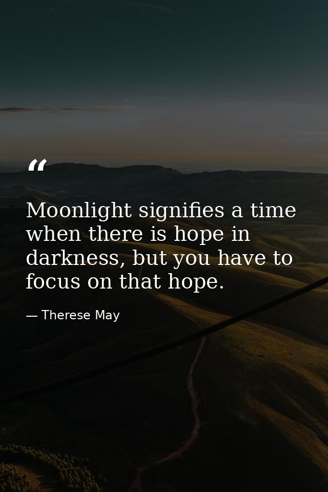 Moonlight signifies a time when there is hope in darkness, but you have to focus on that hope. — Therese May