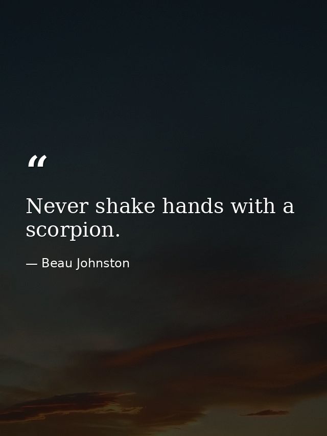 Never shake hands with a scorpion. — Beau Johnston
