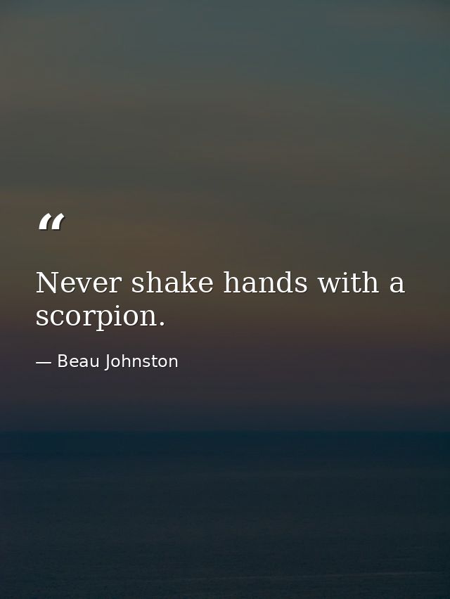 Never shake hands with a scorpion. — Beau Johnston