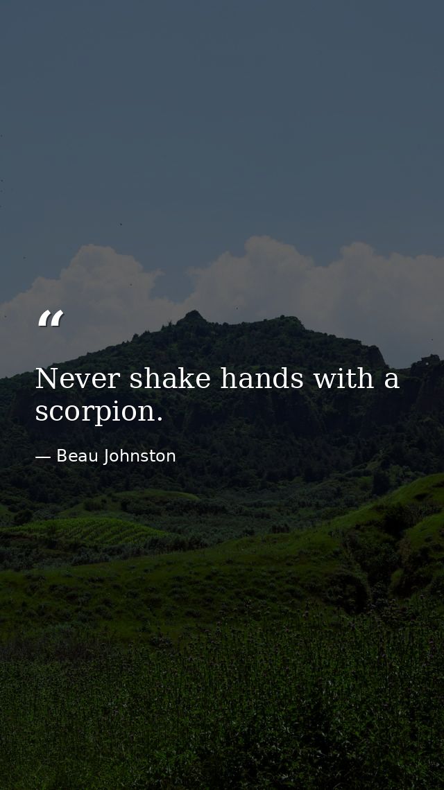 Never shake hands with a scorpion. — Beau Johnston