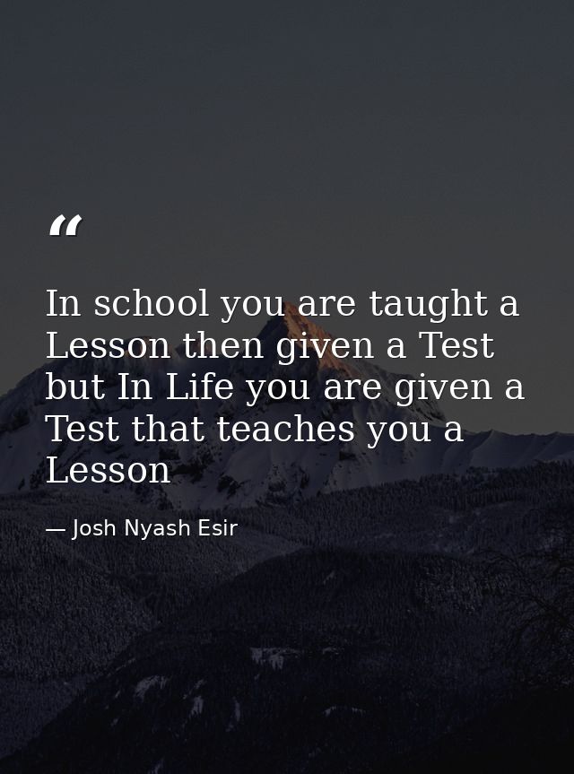 In school you are taught a Lesson then given a Test but In Life you are given a Test that teaches you a Lesson — Josh Nyash Esir