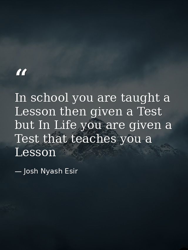In school you are taught a Lesson then given a Test but In Life you are given a Test that teaches you a Lesson — Josh Nyash Esir
