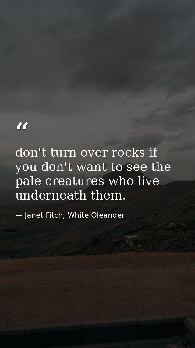don't turn over rocks if you don't want to see the pale creatures who live underneath them. — Janet Fitch, White Oleander