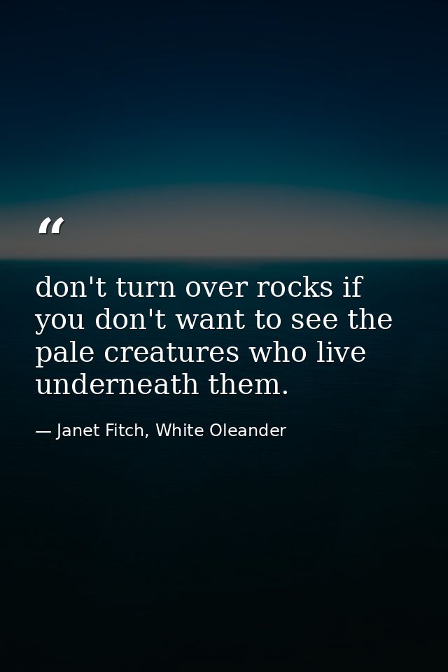 don't turn over rocks if you don't want to see the pale creatures who live underneath them. — Janet Fitch, White Oleander