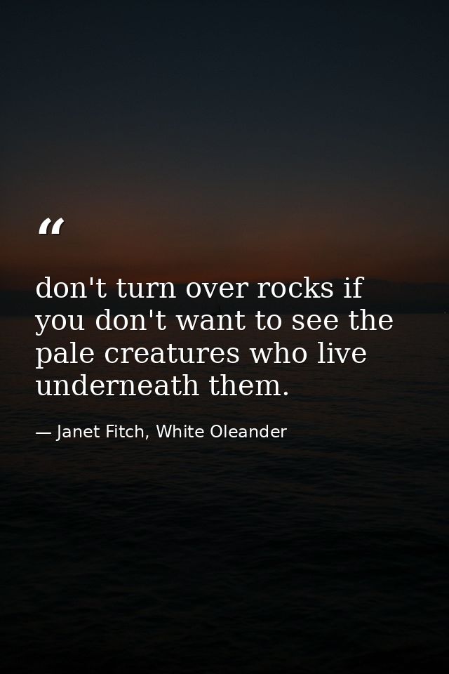 don't turn over rocks if you don't want to see the pale creatures who live underneath them. — Janet Fitch, White Oleander