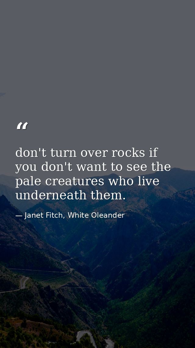 don't turn over rocks if you don't want to see the pale creatures who live underneath them. — Janet Fitch, White Oleander