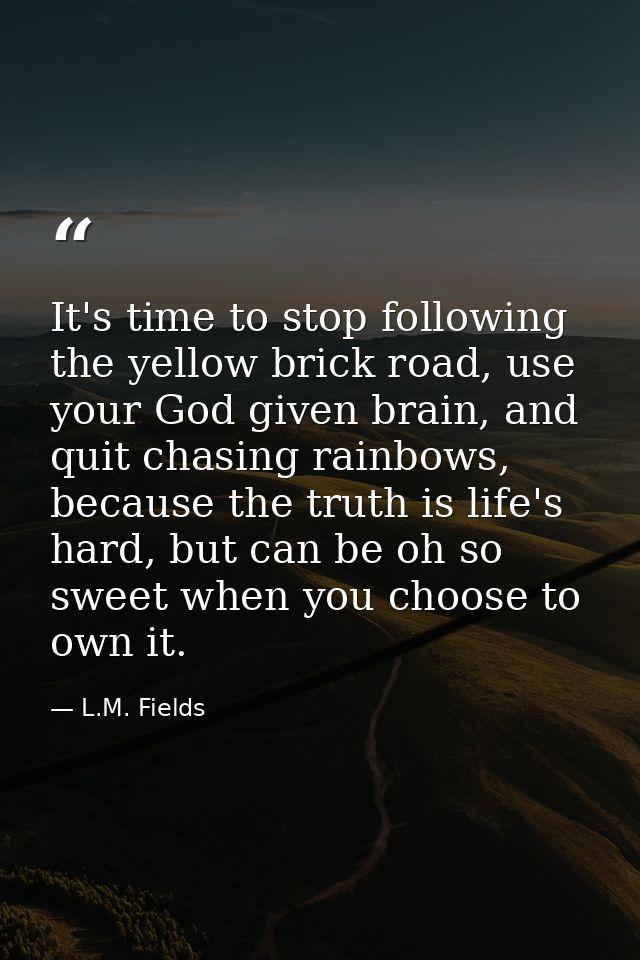 It's time to stop following the yellow brick road, use your God given brain, and quit chasing rainbows, because the trut — L.M. Fields