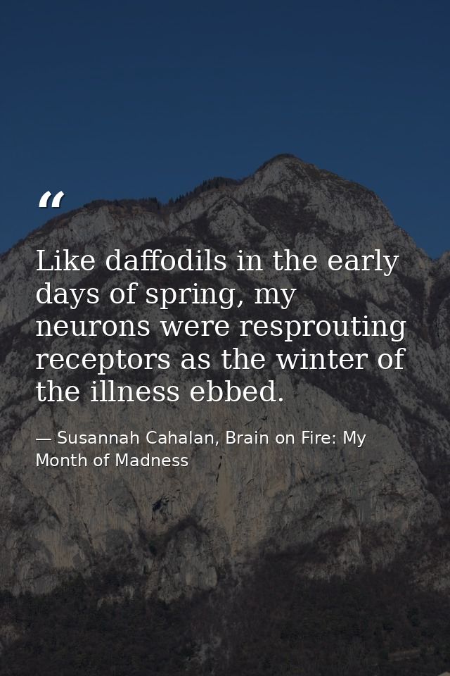 Like daffodils in the early days of spring, my neurons were resprouting receptors as the winter of the illness ebbed. — Susannah Cahalan, Brain on Fire: My Month of Madness