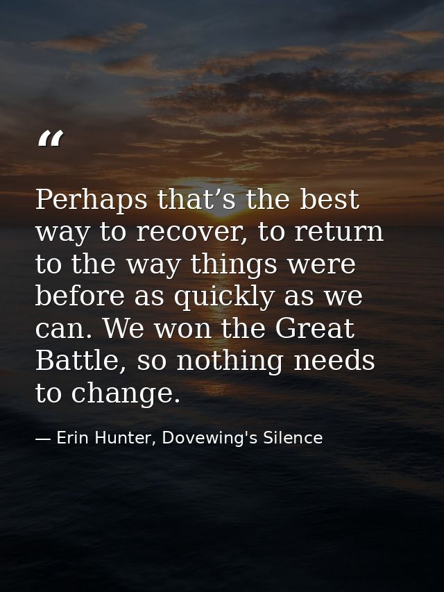 Perhaps that’s the best way to recover, to return to the way things were before as quickly as we can. We won the Great B — Erin Hunter, Dovewing's Silence