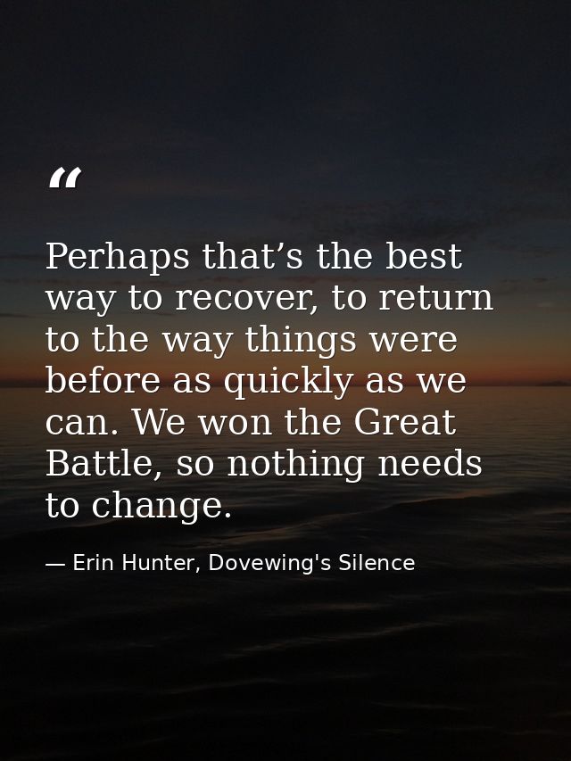 Perhaps that’s the best way to recover, to return to the way things were before as quickly as we can. We won the Great B — Erin Hunter, Dovewing's Silence