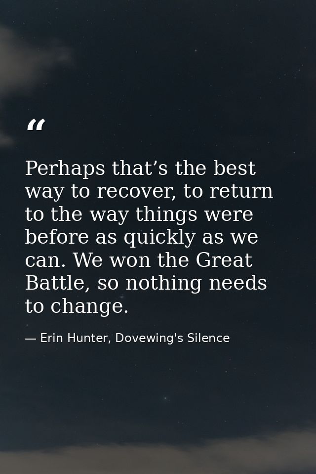 Perhaps that’s the best way to recover, to return to the way things were before as quickly as we can. We won the Great B — Erin Hunter, Dovewing's Silence