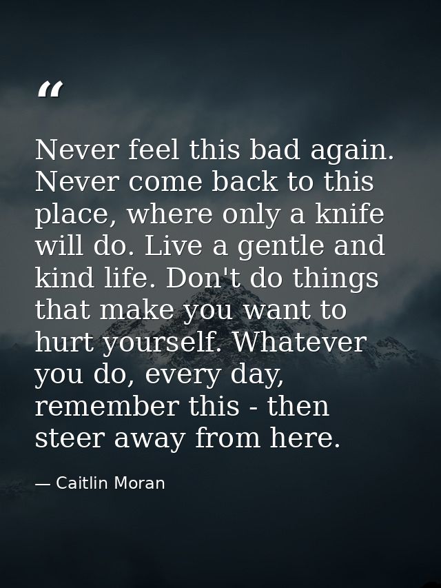 Never feel this bad again. Never come back to this place, where only a knife will do. Live a gentle and kind life. Don't — Caitlin Moran