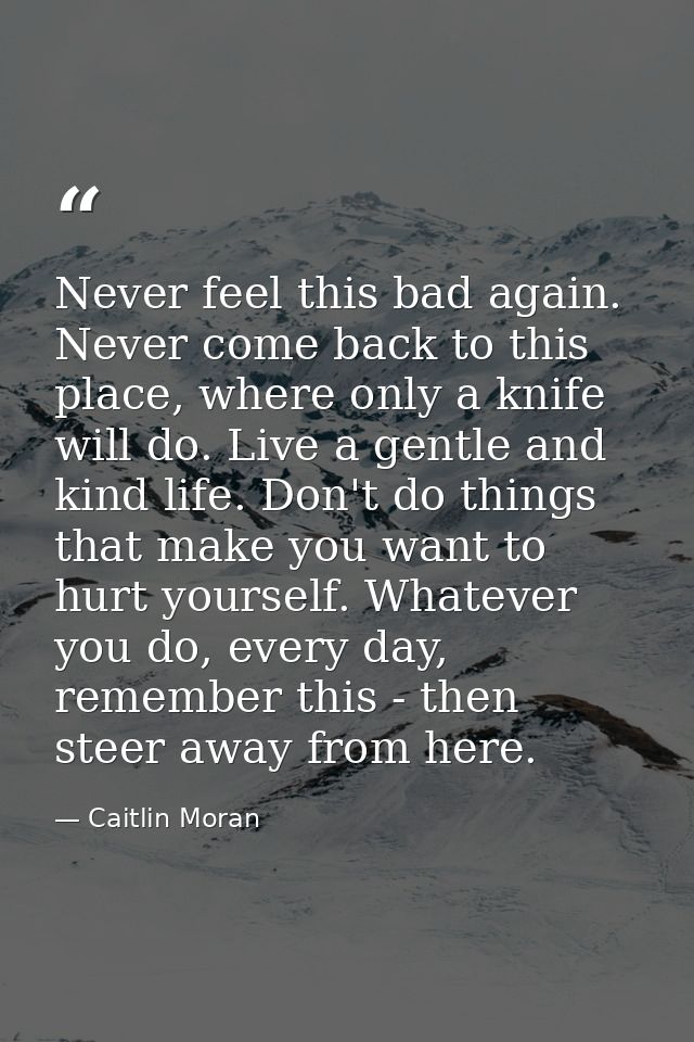 Never feel this bad again. Never come back to this place, where only a knife will do. Live a gentle and kind life. Don't — Caitlin Moran