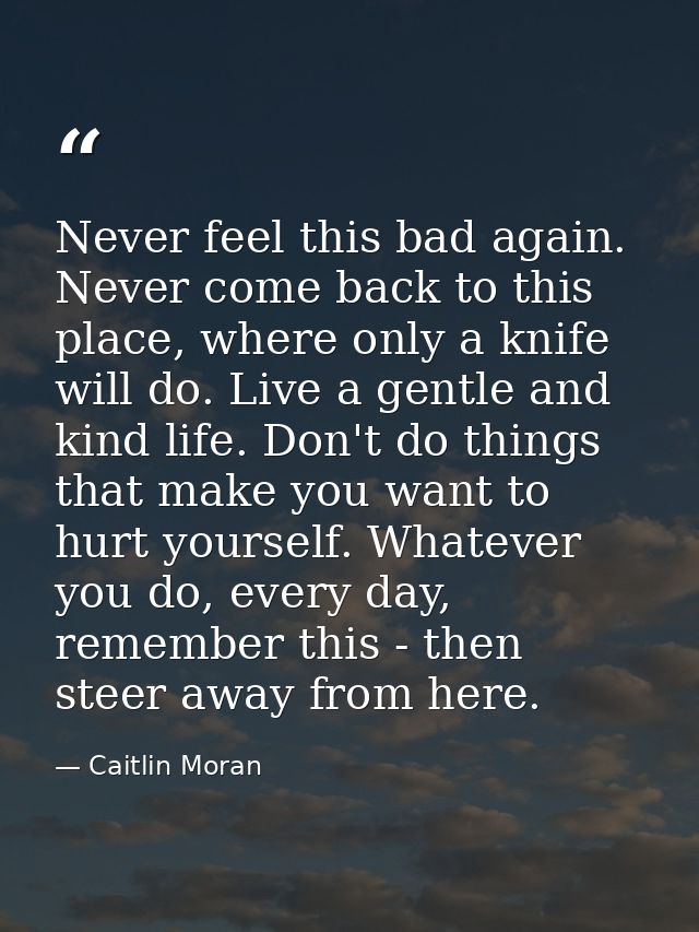 Never feel this bad again. Never come back to this place, where only a knife will do. Live a gentle and kind life. Don't — Caitlin Moran