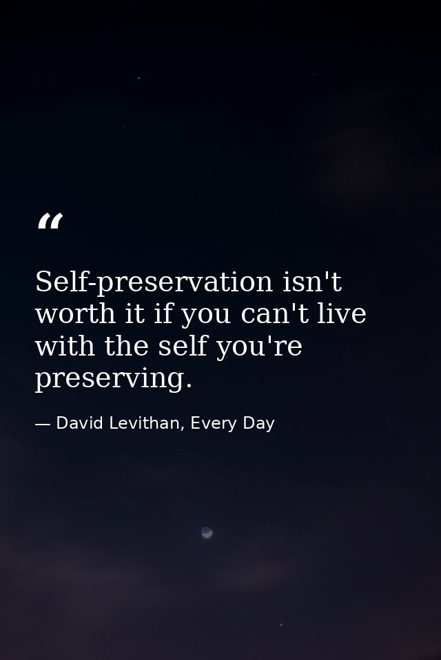 Self-preservation isn't worth it if you can't live with the self you're preserving. — David Levithan, Every Day